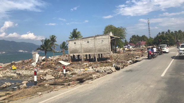 The tsunami left very little standing at Talise beach, Palu.