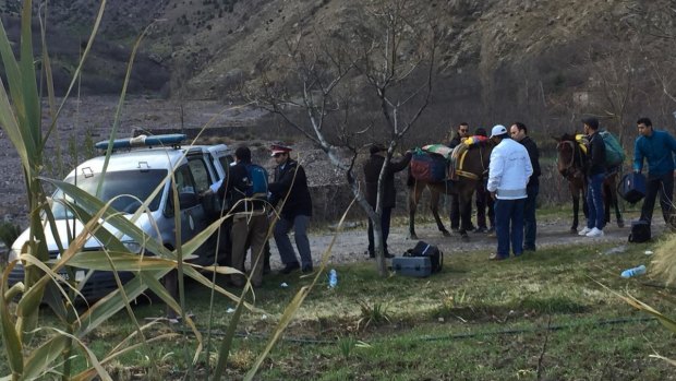 Police attend the scene near Imlil in the High Atlas mountains, Morocco. 