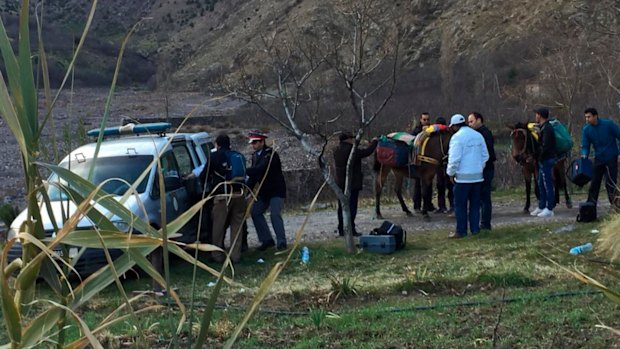 Police attend the scene near Imlil in the High Atlas mountains, Morocco. 