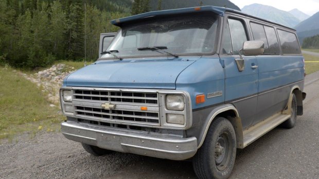 The blue 1986 Chevrolet van bearing Alberta licence plates that was located at the scene where Lucas Fowler and Chynna Deese's bodies were discovered.