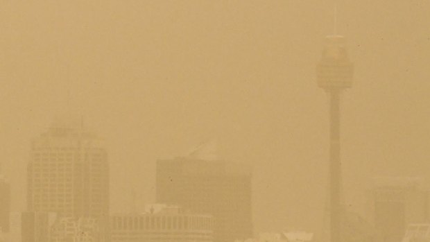 The dust storm blankets Sydney on Thursday morning.