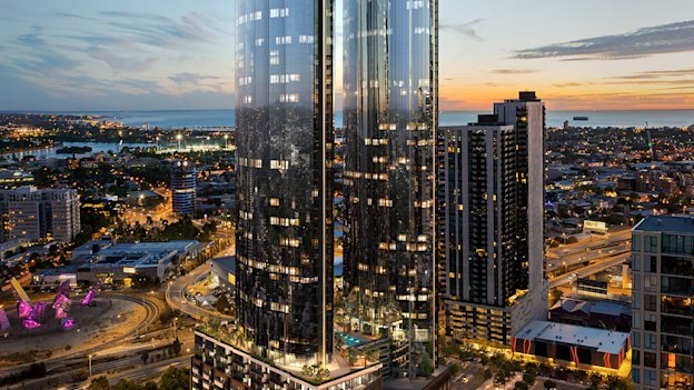 Two of six towers that will be built at Melbourne Square.