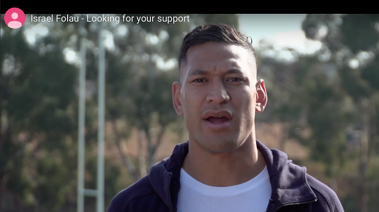 Israel Folau's video that accompanied his appeal for funds last week.