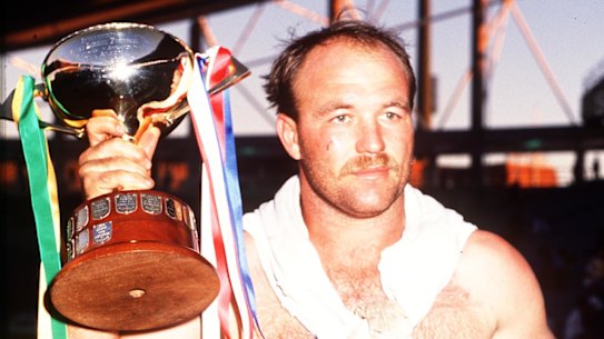 Wally Lewis celebrates an Ashes win in 1988.