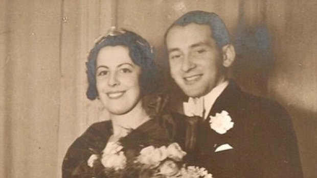The author Karen Kirsten’s grandparents, Mieczysław and Alicja Dortheimer, on their wedding day in Warsaw, Poland.
