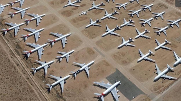 Qantas A380s are among 
the aircraft in storage at the low-humidity Mojave Desert facility in California.