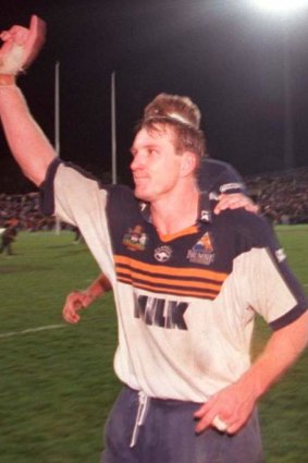 Brett Robinson leaving the field for the Brumbies in 1997.