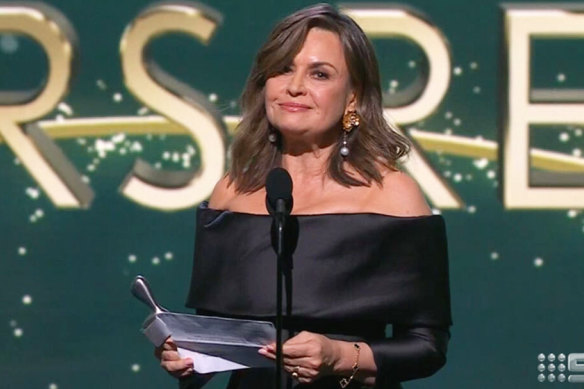 Lisa Wilkinson giving her acceptance speech at the Logies.