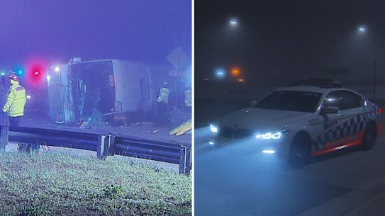 Scenes from a bus crash near Greta in the Hunter Valley,
