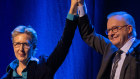 Prime Minister Anthony Albanese with ACTU secretary Sally McManus at the union congress dinner in 
Adelaide on Wednesday.