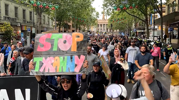 Protesters marched through Melbourne’s CBD once again on Tuesday evening. 
