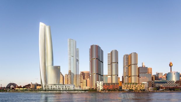 Lendlease has plans for three towers, next to Crown's casino, at Barangaroo South. 