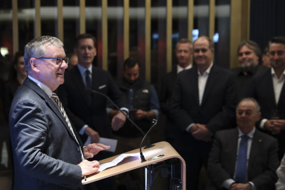 Veteran journalist Chris Masters speaking at the opening of the Judith Neilson Institute’s new offices in Chippendale, Sydney.