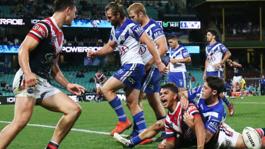 Not enough: Latrell Mitchell scored a double against the Bulldogs but has been cut from the NSW side.