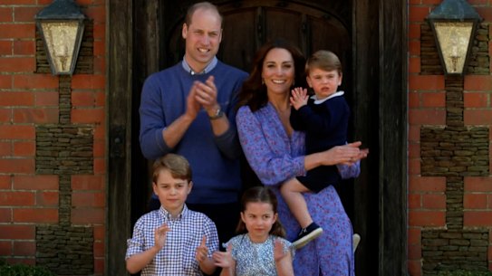 Pictured in April, the Cambridges and their children, Prince George, 7, Princess Charlotte, 5, and Prince Louis, 3.