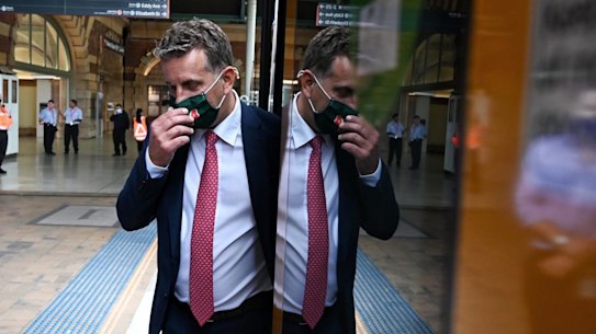 NSW Transport Minister Andrew Constance inspects a new Waratah train in Sydney last month.