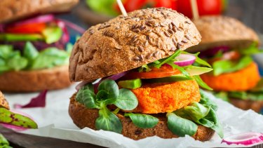 The enemy: veggie beet and carrot burgers. 