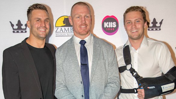 Beau Ryan, Luke Lewis and Matt Moylin at the Zambi Wildlife Retreat ball. 