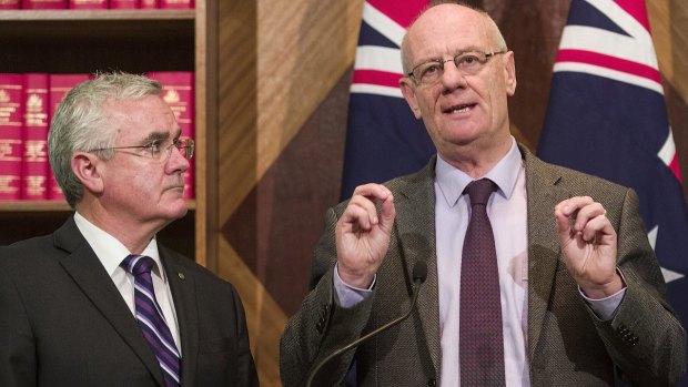 From left, Andrew Wilkie, Reverend Tim Costello of the Alliance for Gambling Reform.
