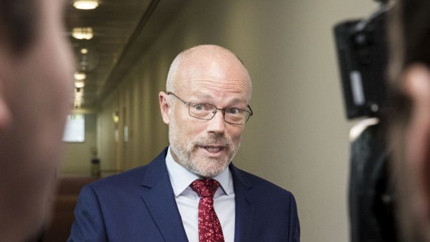 Outgoing head of the Australian Cyber Security Centre, Alastair MacGibbon, speaks to the media at Parliament House in February.