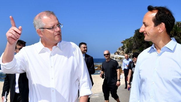 Prime Minister Scott Morrison and Liberal Party candidate for Wentworth Dave Sharma on the hustings. 