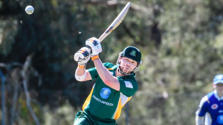 Weston Creek Molongolo's John Rogers hits a four.