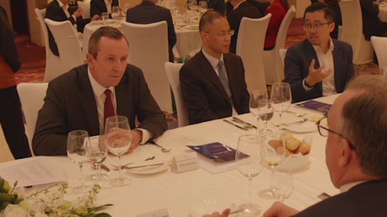 WA Premier Mark McGowan in conversation with China-Australia Chamber of Commerce chair Vaughn Barber on Tuesday.