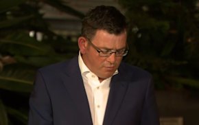 Premier Daniel Andrews at the emergency press conference on Thursday night.