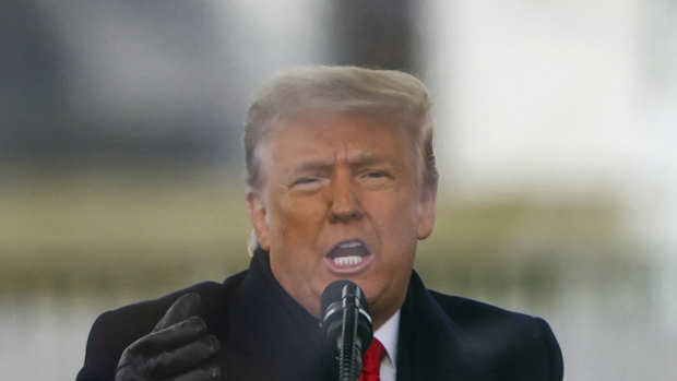 Donald Trump at the “stop the steal” rally outside the Capital building on January 6.