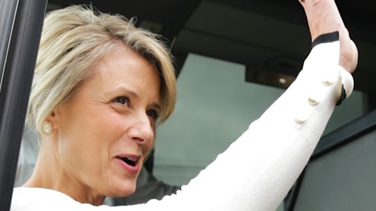 Senator Kristina Keneally boards Bill Shorten's campaign bus on the second day of the race to The Lodge. 
