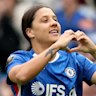Sam Kerr celebrates her final goal for Chelsea – a glorious strike off a Lauren James assist.