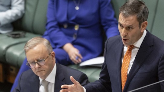 Prime Minister Anthony Albanese and Treasurer Jim Chalmers during question time last month.