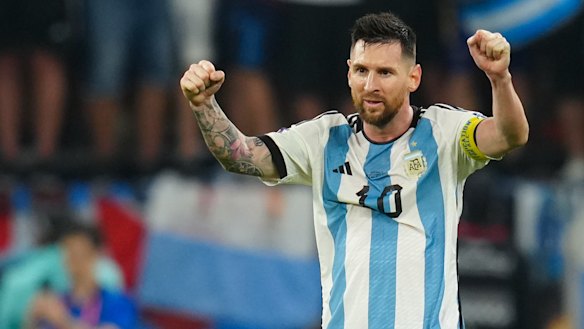 Lionel Messi celebrates after Argentina beat Australia earlier in the tournament. 