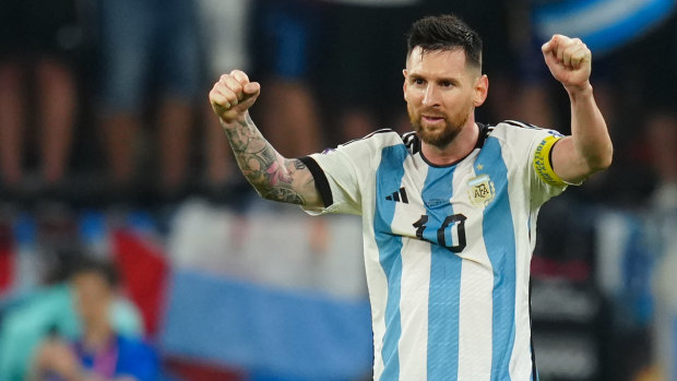 Lionel Messi celebrates after Argentina beat Australia earlier in the tournament. 