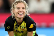 MELBOURNE, AUSTRALIA - MARCH 08: Nicola Carey of Australia smiles during the ICC Women’s T20 Cricket World Cup Final match between India and Australia at the Melbourne Cricket Ground on March 08, 2020 in Melbourne, Australia. (Photo by Cameron Spencer/Getty Images)