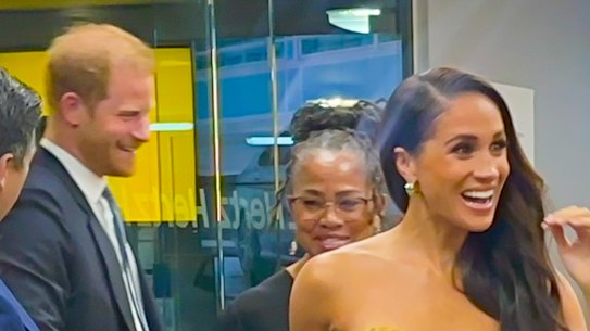 Prince Harry, his wife Meghan and her mother Doria Ragland arrive for the “Woman Of Vision Awards” in New York.