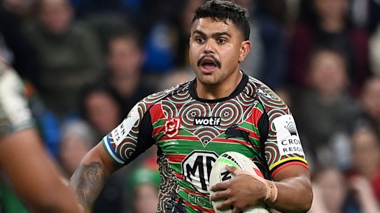 Latrell Mitchell playing for Souths against Parramatta in the NRL’s Indigenous round.