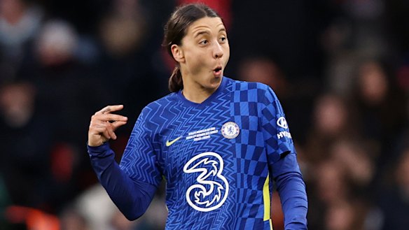 Sam Kerr of Chelsea celebrates after scoring her second goal.
