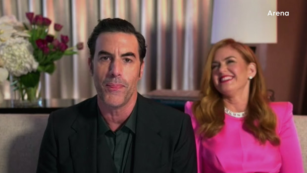Sacha Baron Cohen and Isla Fisher during the 2021 Golden Globes. 