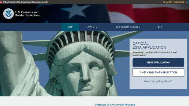 The US visa waiver ESTA website. 