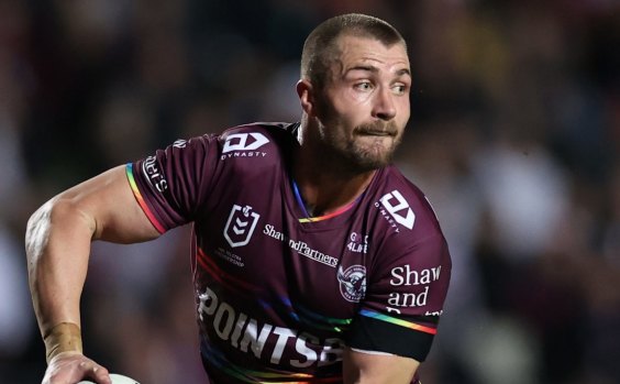 Kieran Foran in one of the rainbow-coloured jerseys last Thursday night.