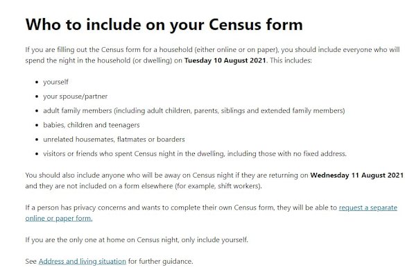 The 2021 census urges people to include unrelated housemates, flatmates or boarders
visitors or friends who spent census night in the dwelling, including those with no fixed address.