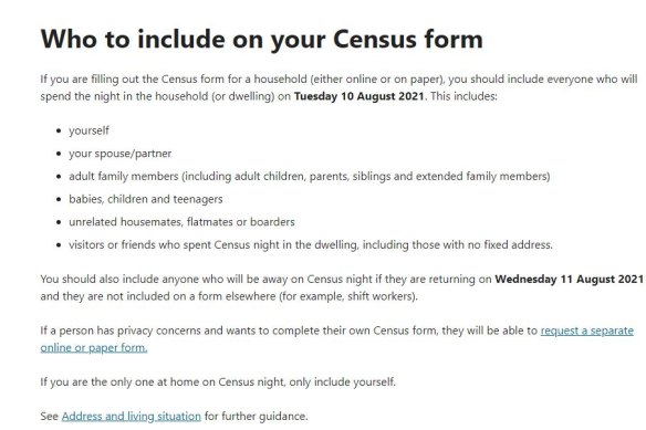 The 2021 census urges people to include unrelated housemates, flatmates or boarders
visitors or friends who spent census night in the dwelling, including those with no fixed address.