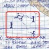 A drawing showing stick men figures shooting a drone, on one page of the North Korean soldier’s diary.