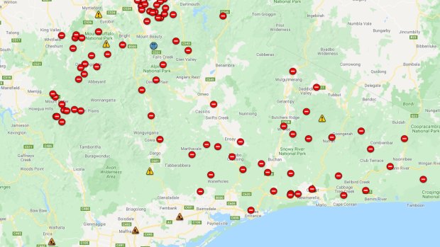 Nearly 100 roads remain closed in the bushfire-affected areas of Victoria.