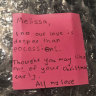 The Post-It note Anthony Koletti left for Melissa Caddick after raid
