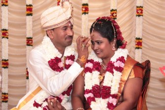 Priya and Nades at their wedding in 2014. The couple met in Australia.