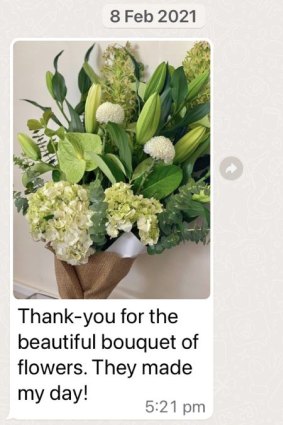 WhatsApp message from Brittany Higgins to Lisa Wilkinson after Wilkinson and The Project’s producer Angus Llewellyn sent her flowers ahead of her interview being aired.