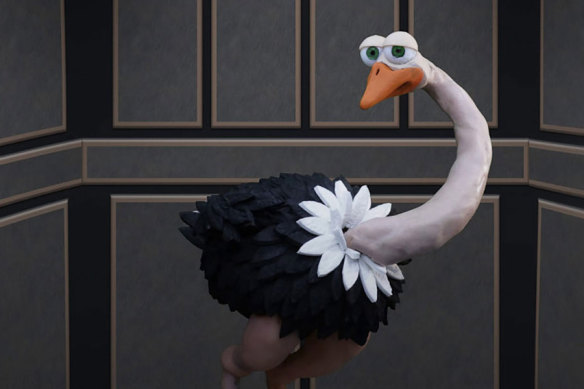 The titular bird in Lachlan Pendragon’s short film An Ostrich Told Me The World Is Fake and I Think I Believe It.