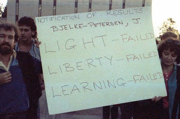 An anti-Joh Bjelke-Petersen protest at UQ in 1985.